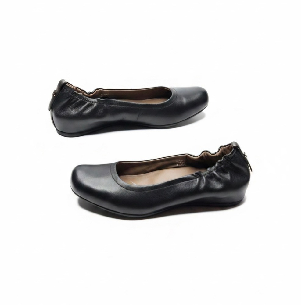 Earthies Tolo Black Leather Ballet Flats Size 7.5 Ruched Comfort Shoes Slip On - Picture 1 of 15